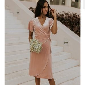 Pink velvet wrap dress